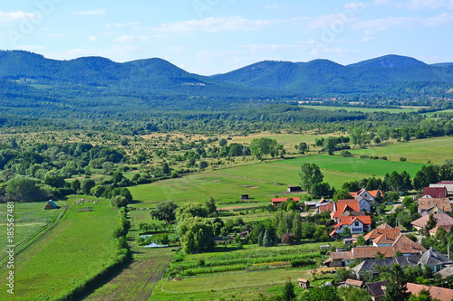 View of a Hungarian village and mountains