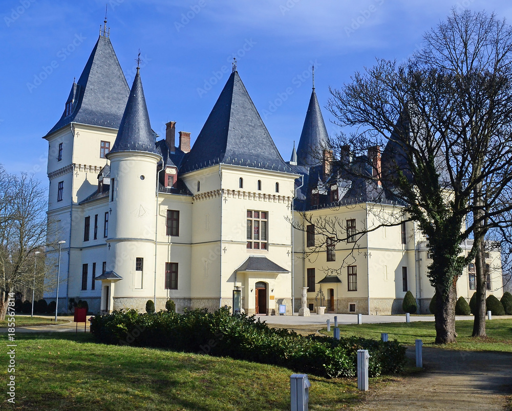 Castle building in Tiszadob city, Hungary