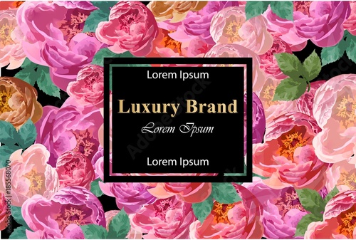 Luxury card with watercolor peony flowers Vector