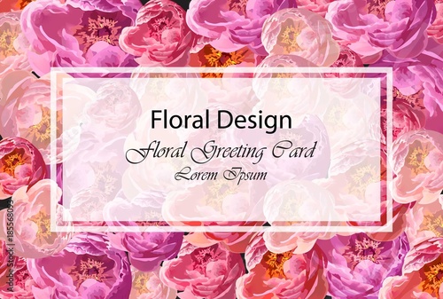 Greeting card with watercolor peony flowers Vector floral illustrations design