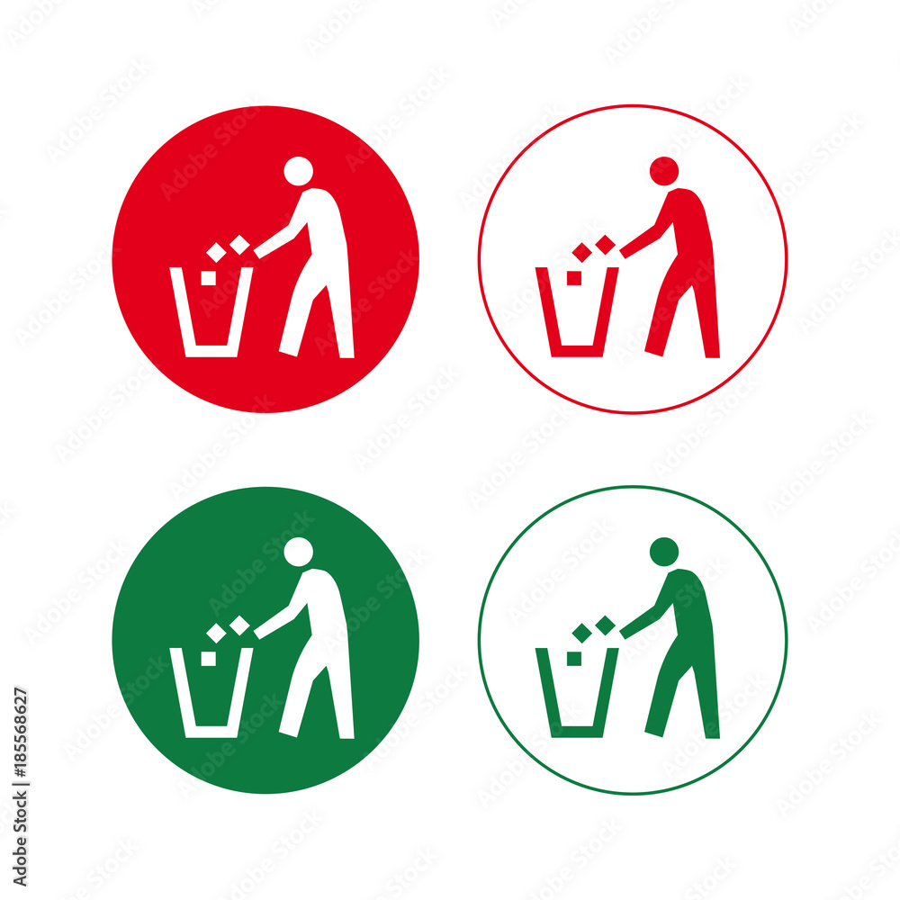 Thrown away garbage trash sign set Thrown away garbage trash sign set