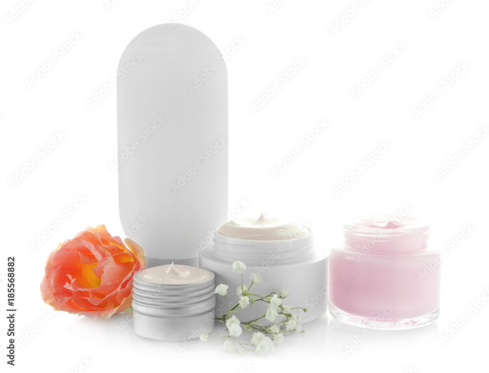 Composition with body cream on white background Composition with body cream on white background