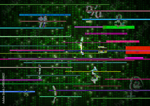 Critical error glitch on green matrix symbols