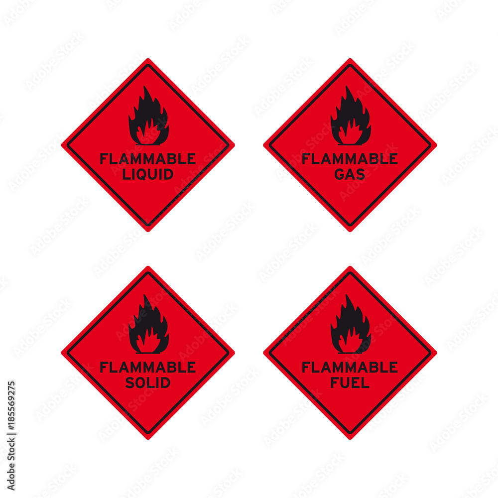 Flammable liquid gas solid fuel sign set Stock Vector Adobe Stock