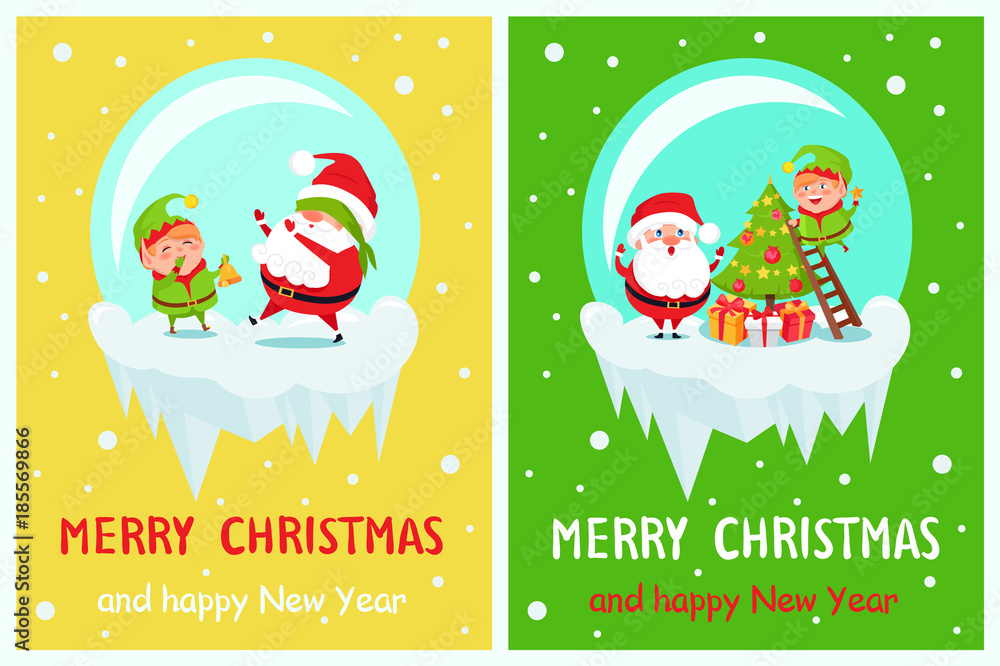 Postcard Merry Christmas Happy New Year Santa Elf Postcard Merry Christmas Happy New Year Santa Elf