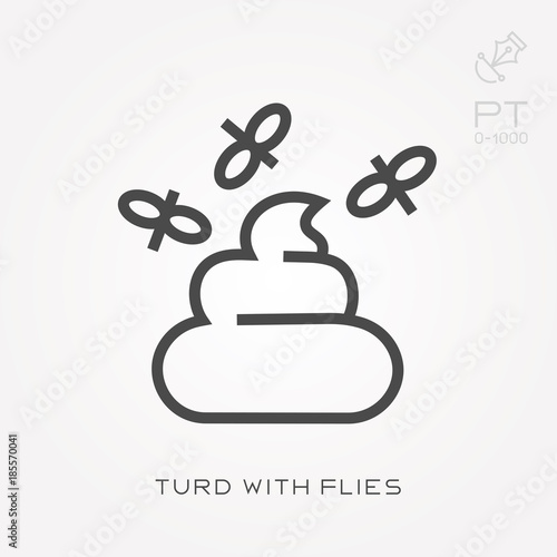 Line icon turd with flies