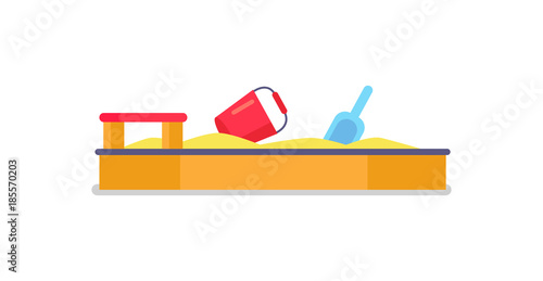 Yellow Sandbox with Sand, red Wooden Seat, Vector