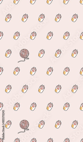  cat paw skein vector seamless pattern