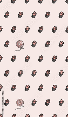  cat paw skein vector seamless pattern