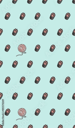  cat paw skein vector seamless pattern