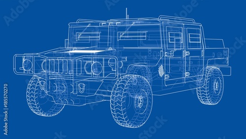 Combat car. Vector rendering of 3d