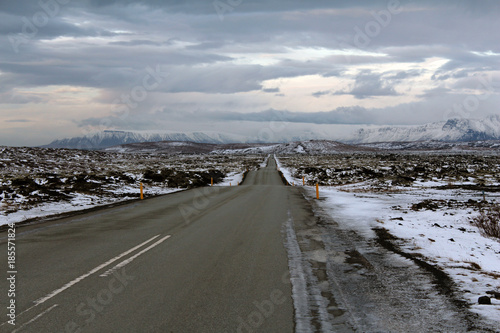 Endless roads in Iceland winter 