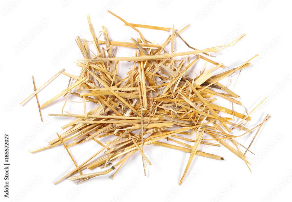 Straw pile isolated on white background, top view