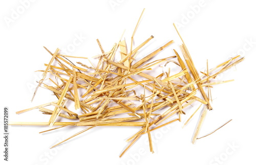 Straw pile isolated on white background, top view photo