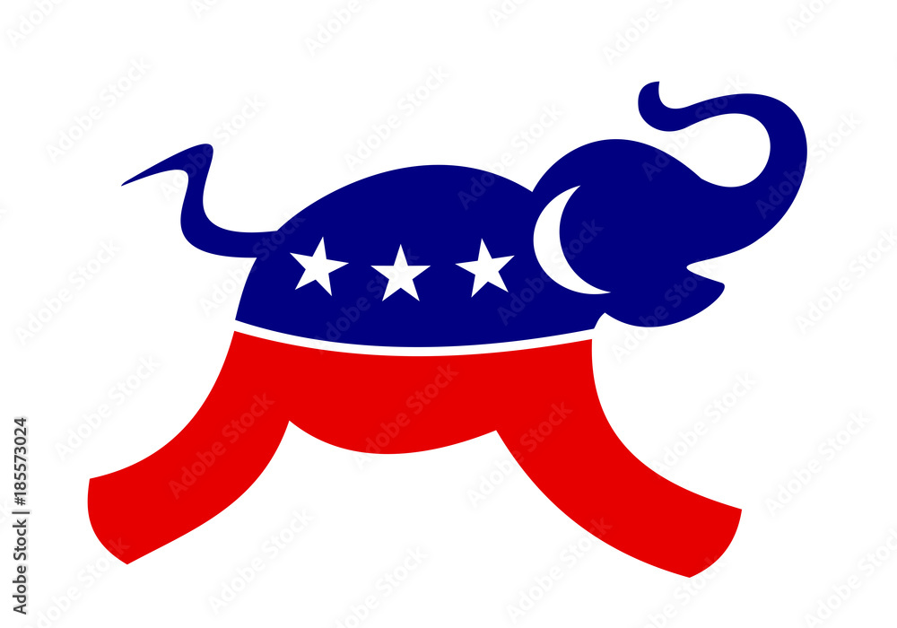 Fast elephant is running. Animal has colors of American Republican party.  Vector illustration Stock Vector | Adobe Stock
