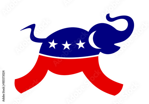 Fast elephant is running. Animal has colors of American Republican party. Vector illustration photo