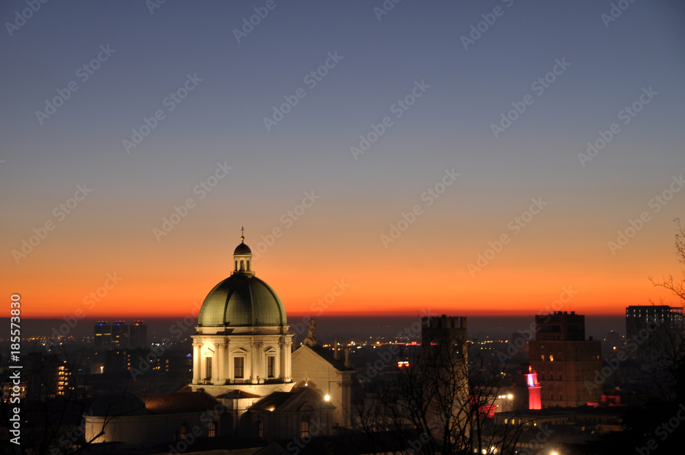 Panoramic view of the city of Brescia with the light of the sunset - Lombardy - Italy 0012