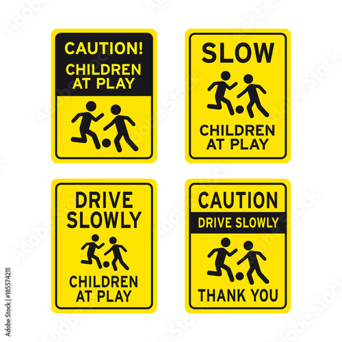 Caution children playing traffic road signs set