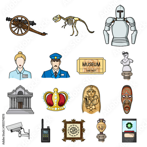 Museum and gallery cartoon icons in set collection for design. Storage and exhibition of showpiece vector symbol stock web illustration.