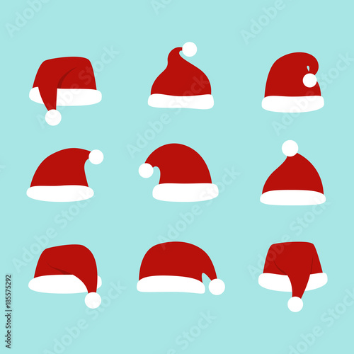 Santa hats set. Isolated. Christmas Santa Claus Hats.