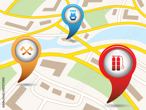 Set of tourism service map pointers on map