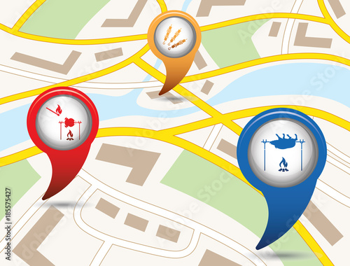 Set of tourism service map pointers on map