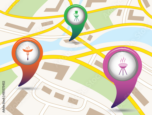 Set of tourism service map pointers on map