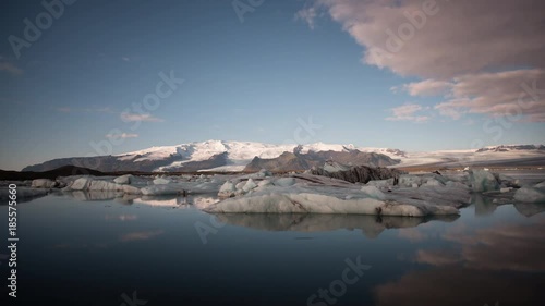 ICELAND –  2016 : Timelapse of Glacier Lagoon / Jökulsarlón at sunrise with icebergs and clouds in view