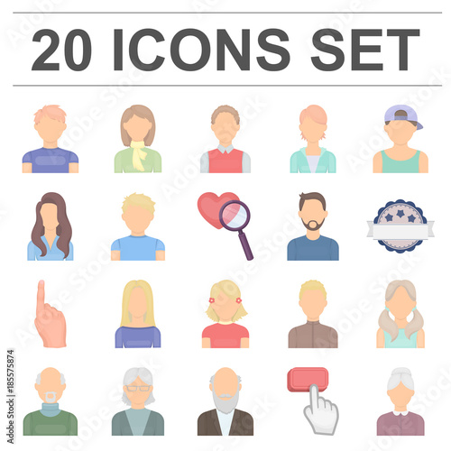 Avatar and face cartoon icons in set collection for design. A person's appearance vector symbol stock web illustration.