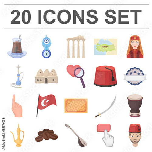 Turkey country cartoon icons in set collection for design.Travel and attractions vector symbol stock web illustration.