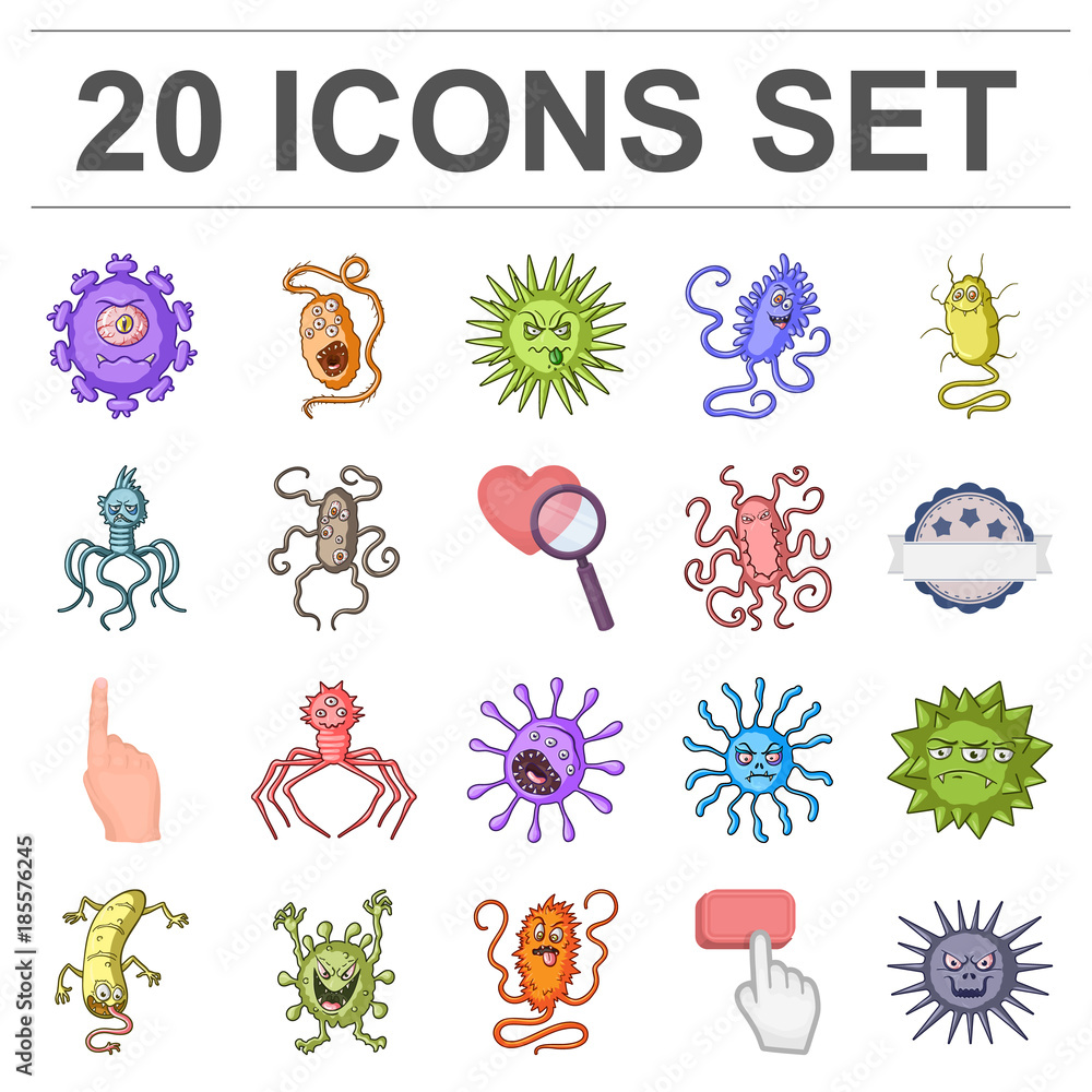 Types of funny microbes cartoon icons in set collection for design. Microbes pathogenic vector symbol stock web illustration. Stock Vector | Adobe Stock Types of funny microbes cartoon icons in set collection for design. Microbes pathogenic vector symbol stock web illustration. Stock Vector | Adobe Stock