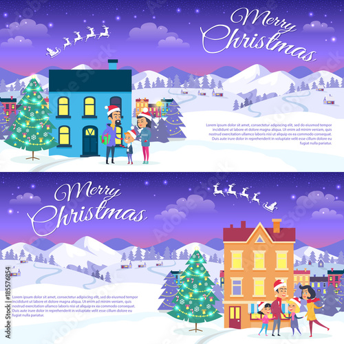 Merry Christmas on City and Blue Sky Background