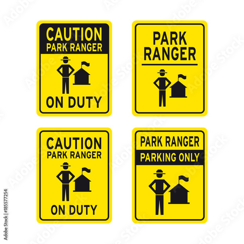 Caution park ranger sign set