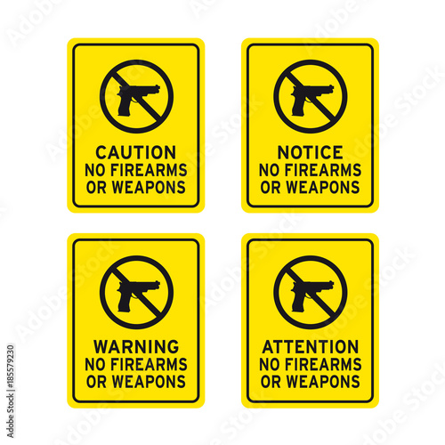 No firearms weapons or guns sign set