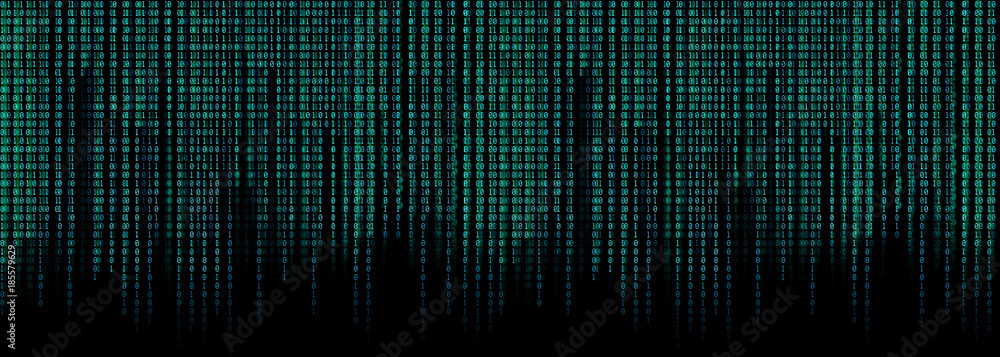 blue binary code matrix background wide banner