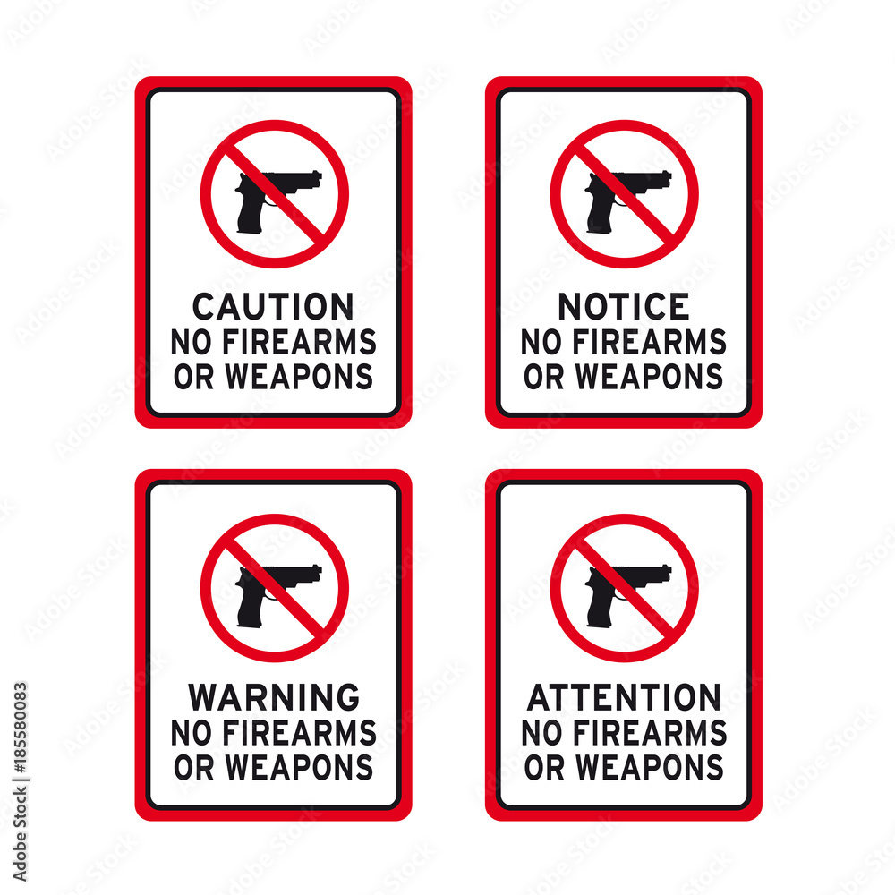 No firearms weapons or guns sign set