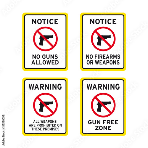 No firearms weapons or guns sign set