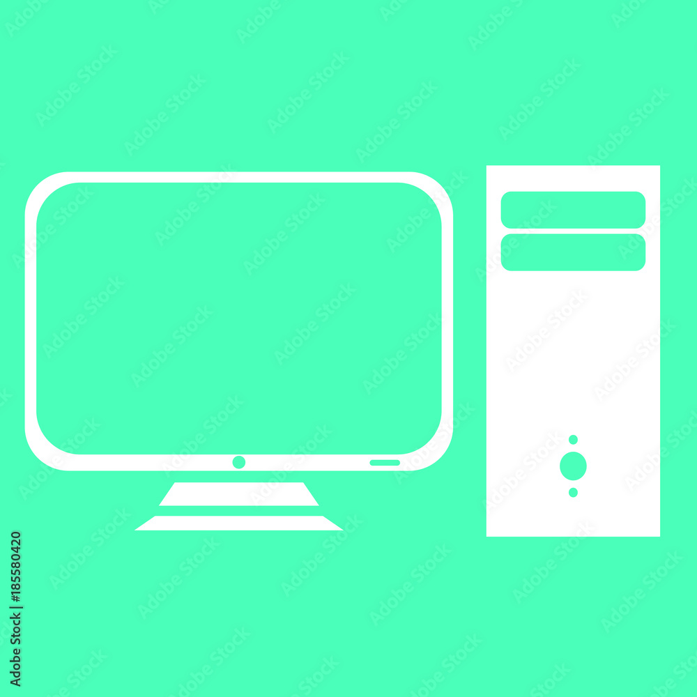 Computer monitor PC icon white isolated on blue background vector illustration Computer monitor PC icon white isolated on blue background vector illustration