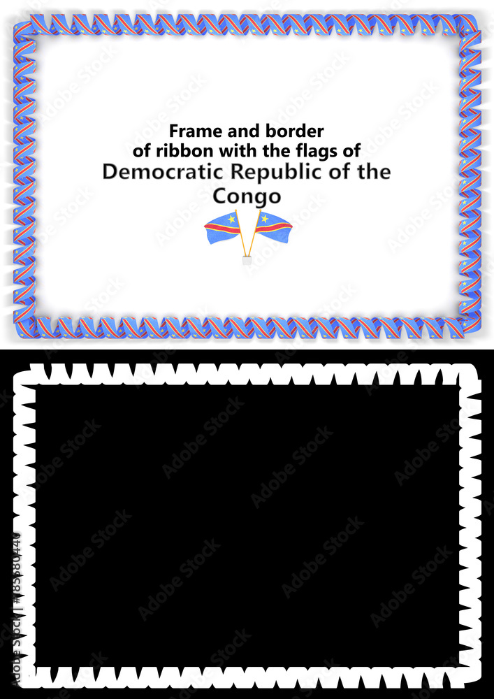 Frame and border of ribbon with the Congo flag for diplomas, congratulations, certificates. Alpha channel. 3d illustration Frame and border of ribbon with the Congo flag for diplomas, congratulations, certificates. Alpha channel. 3d illustration