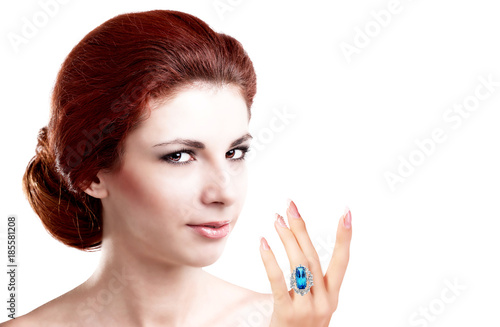 Woman with big glamour diamond ring