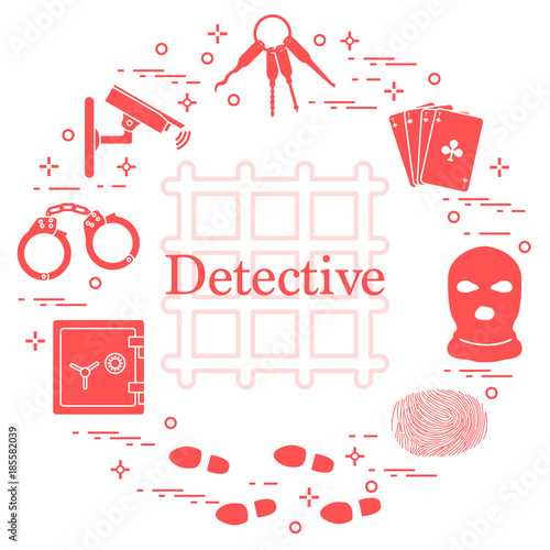 Criminal and detective elements. Crime, law and justice vector icons.