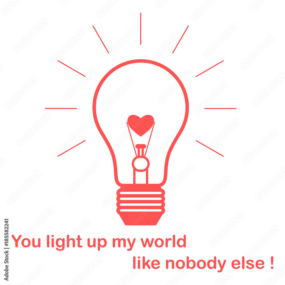 Glowing light bulb with glower in shape of heart. Glowing light bulb with glower in shape of heart.