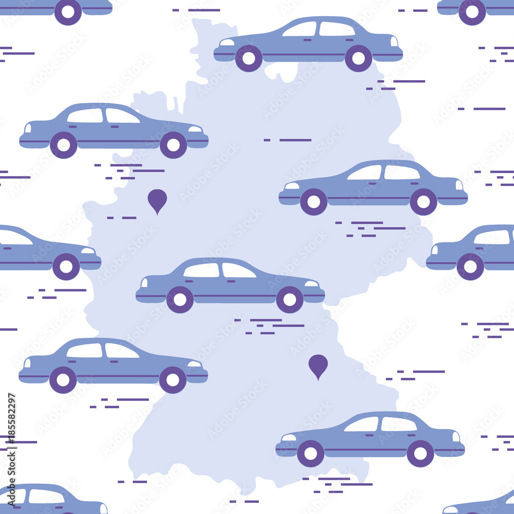 Pattern with cars and map of Germany. Travel and leisure. Pattern with cars and map of Germany. Travel and leisure.