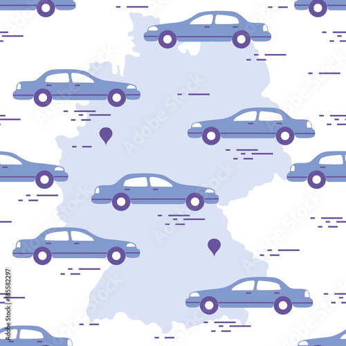 Pattern with cars and map of Germany. Travel and leisure.