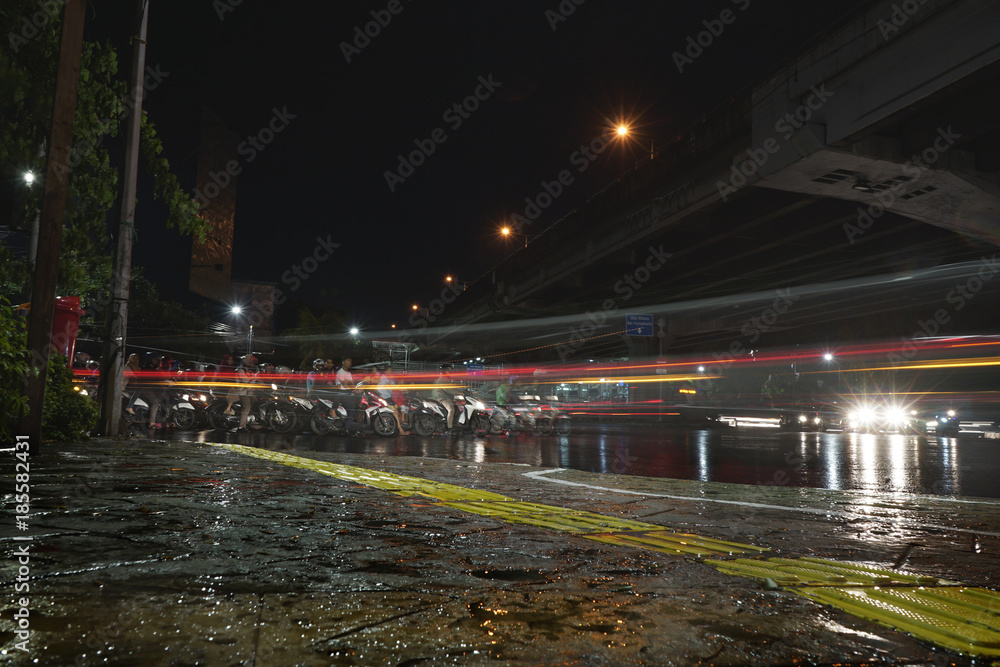 Jakarta city at night after rain. Cityscape of Jakarta, Indonesia