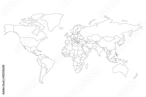 Political map of World. Blank map for school quiz. Simplified black thin outline on white background.