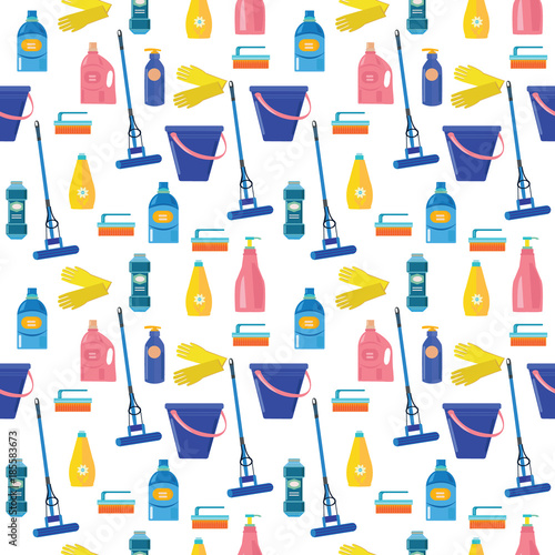 Pattern with colored Cleaning tools and equipment