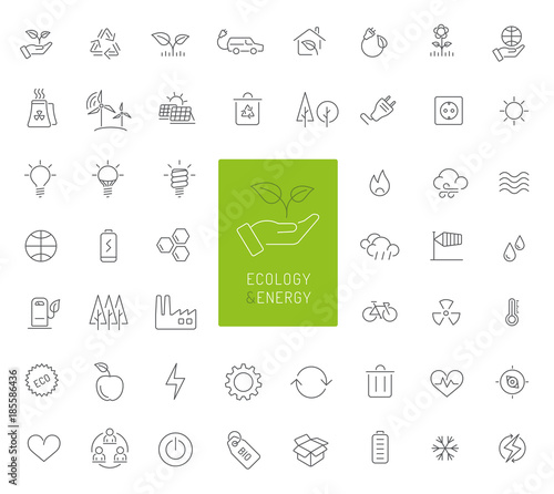 50 ecology, energy and environment thin line icons