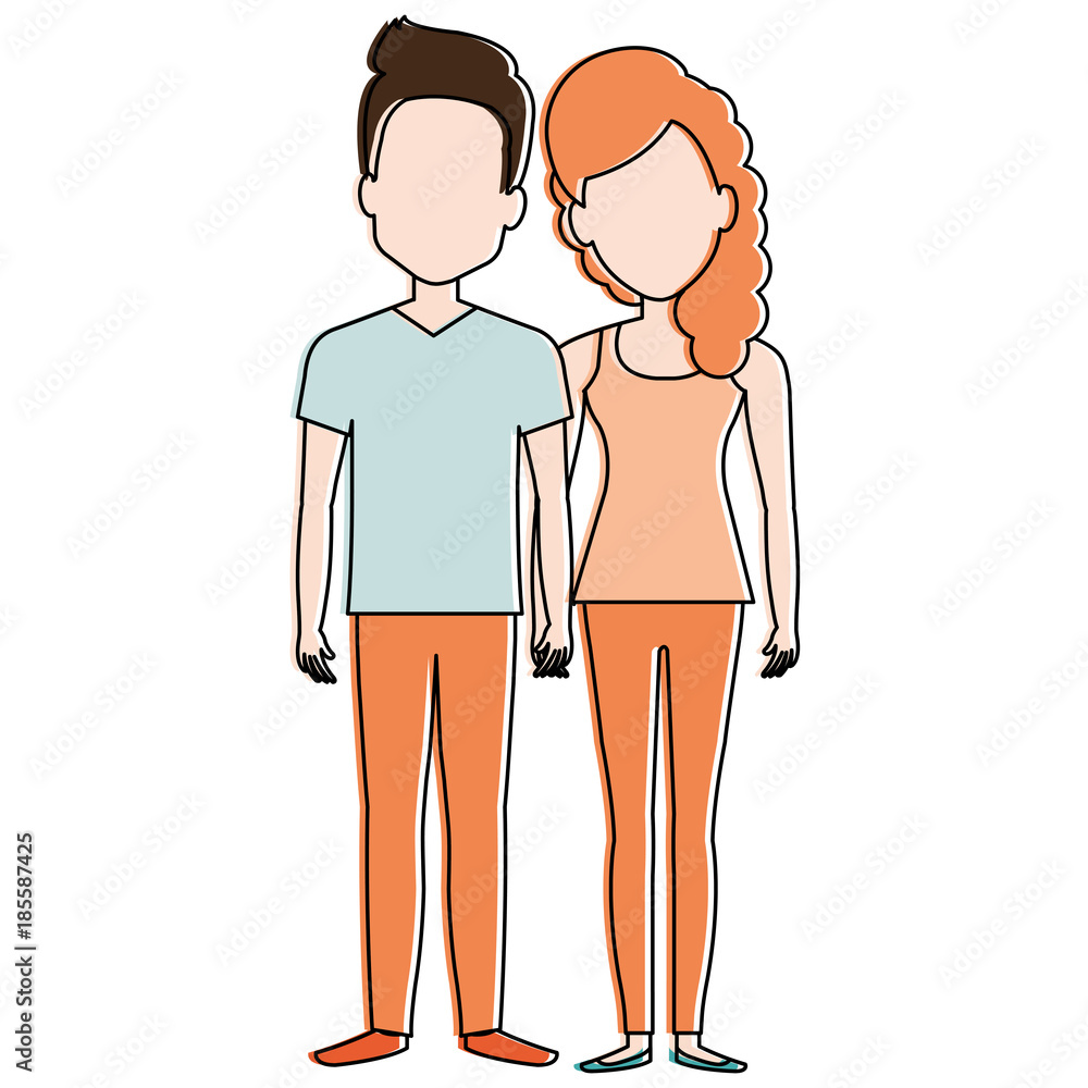 lovers couple avatars characters vector illustration design