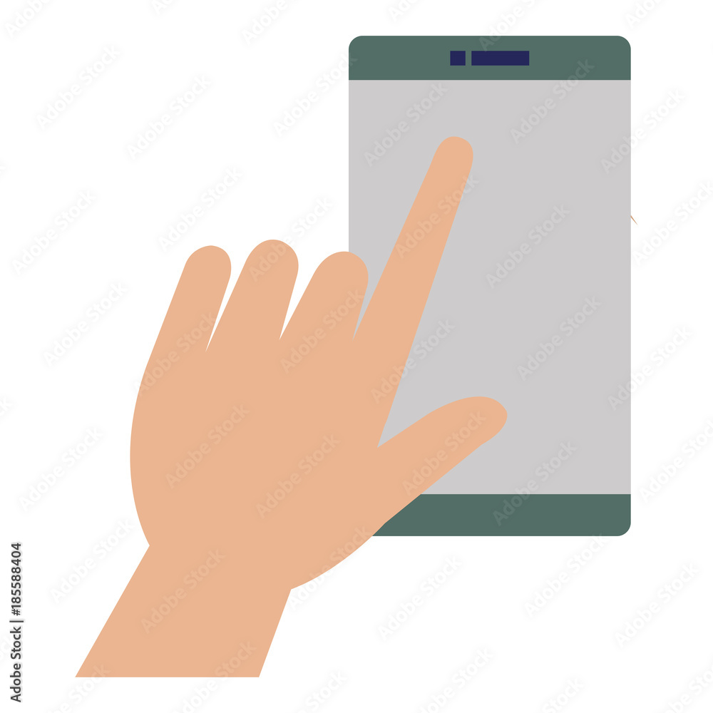 hand human with smartphone device vector illustration design
